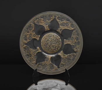 Rene Lalique dish, 'Verrerie d'Alsace, Vase nº2', circa 1921-1923: An Art Deco Rene Lalique dish, 'Verrerie d'Alsace, Vase n&#186;2', circa 1921-1923, opalescent and clear glass, acid-etched moulded glass with vegetal decorations and borders, moulded VDA France mark,