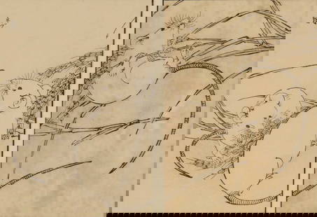 Kono Bairei (1844-1895) woodblock print, with two Chinese studies: Kono Bairei (1844-1895)Rats amid grasses, diptych, 21cm x 29cm; together with two Chinese school nature studies, 20th century. (3)