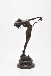 After Harriet Whitney Frishmuth (1880-1980), 'The Vine', bronze: After Harriet Whitney Frishmuth (1880-1980), 'The Vine', bronzeFrom a 1921 design, modelled as a nude maiden standing on a rock, she leans back with one arm outstretched, holding a fruiting grape vine
