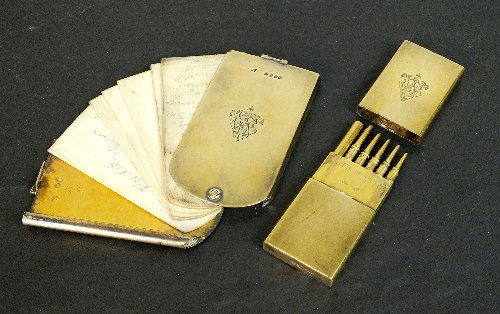 Halls Summer Collective Auction 21st August: A silver gilt aide memoire, Thomas Johnson, London 1859, retailed by Asprey & Co, together with a silver gilt retractable pencil set, EN, London 1859, the rectangular case opening to reveal five penci