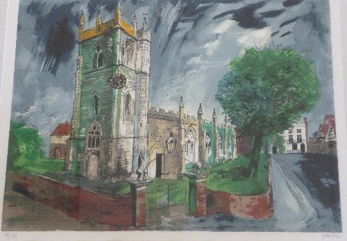 Halls Summer Collective Auction 21st August: John Piper, British (1903-1992), 'St Nicholas Church, Alcester' signed artist's proof, limited edition 93/100 screenprint in colour, 54cm x 69.5cm May be subject to artist resale rights
