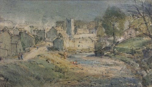 Arthur Reginald Smith RWS.,RSW., (1872-1934) 'Muker,: Arthur Reginald Smith RWS.,RSW., (1872-1934) 'Muker, over the Buttertubs', signed also inscribed by a later hand verso, pencil and watercolour, 28.5cm x 50cm