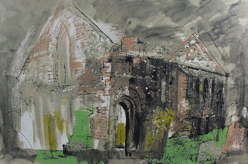 John Piper CH (1903-1992) 'Whithorn Priory,: John Piper CH (1903-1992) 'Whithorn Priory, Wigtownshire in Galloway', signed artists proof, numbered, 7/70, Lithograph in Colours, 67cm x 97.5cm May be subject to artist resale rights.