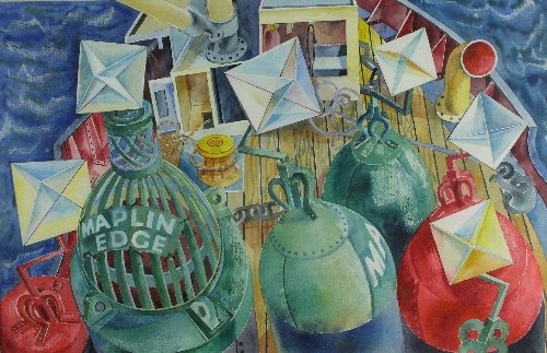 David Smith R.E (1920-1998) 'Buoys Stored on Deck for: David Smith R.E (1920-1998) 'Buoys Stored on Deck for Routine Checking', signed and dated 1987, also inscribed on a later label verso, Pencil and Watercolour, 41.5cm x 63cm May be subject to artist re