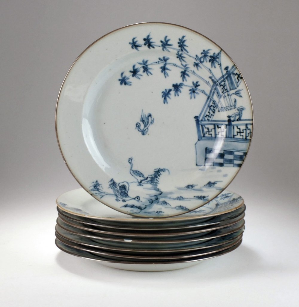 A set of eight Chinese blue and white dinner plates, (1 of 1)