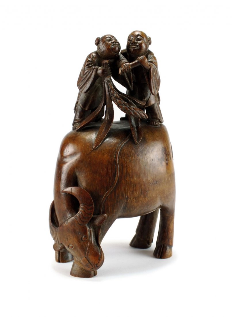 A Chinese bamboo carving of boys on a buffalo, Qing, (1 of 1)