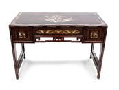 A Chinese inlaid hardwood writing table, Qing, early