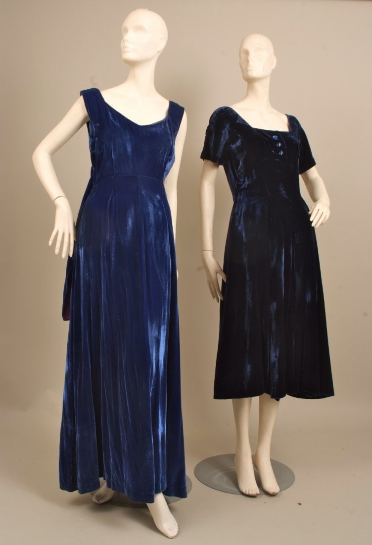 1950's 'Hardy Amies' ball gown made from a heavy: 1950's 'Hardy Amies' ball gown made from a heavy vintage deep blue silk velvet. Beautifully constructed with an inner back metal zip, original velvet buttons and hooks and eyes. The skirt is full and