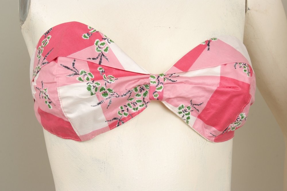 1950's Horrockses summer top. A 50's colourful boned: 1950's Horrockses summer top. A 50's colourful boned corset top and a 1950's floral cotton bikini. (3)