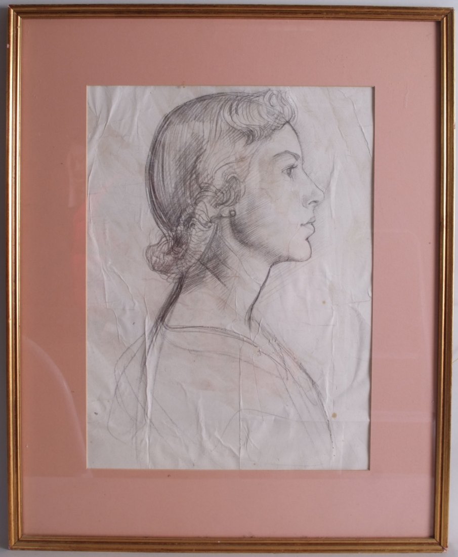 Pietro Annigoni (Italian 1910-1988) 'Mrs Peter: Pietro Annigoni (Italian 1910-1988) 'Mrs Peter Courtauld' study for painting executed in Florence in 1952, pencil on paper, framed, mounted and glazed, 32 x 47cm.