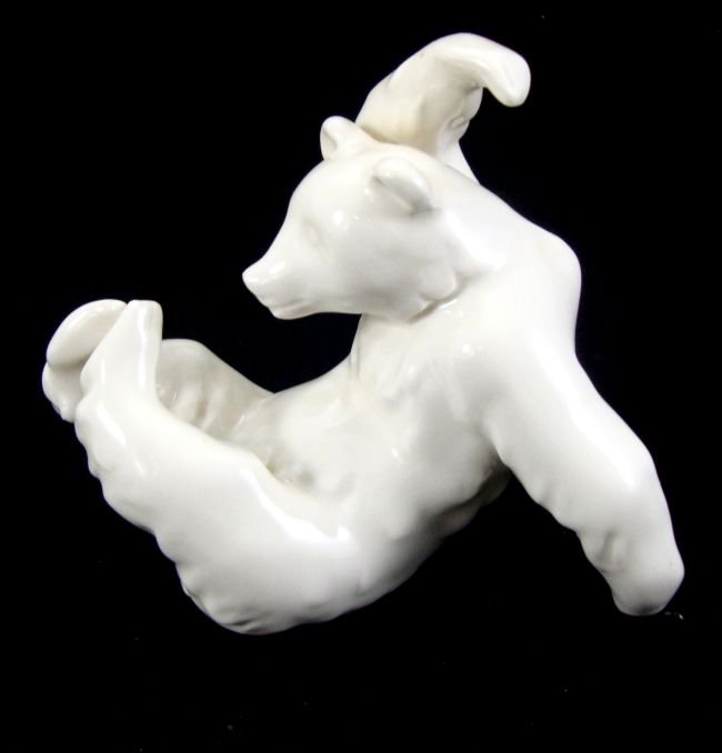 KPM Porcelain Tumbling Bear: Famous KPM German Porcelain figure of a tumbling Polar Bear; Approx. 4" height