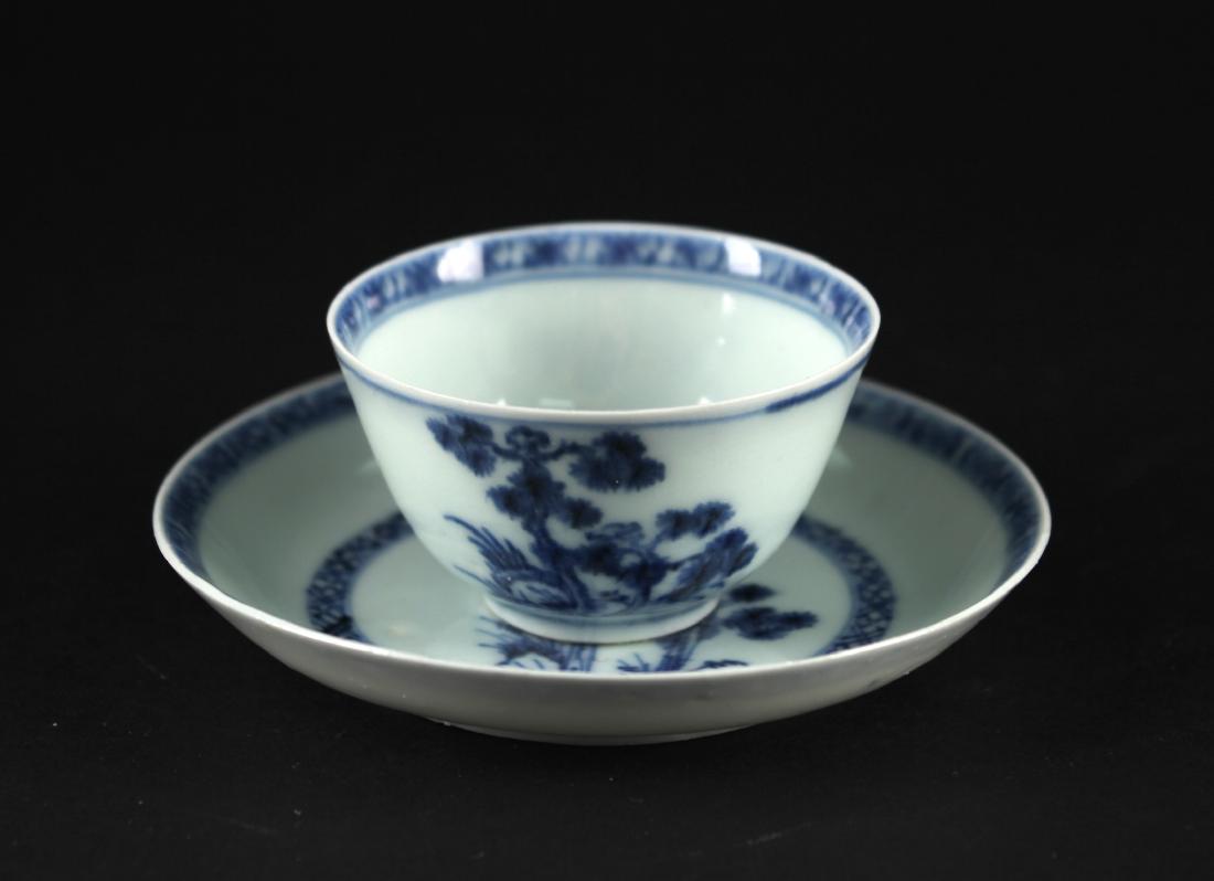 Blue and White Tea Cup Set the Early Qing Dynasty: 清早期青花松石纹杯碟一套(来源于佳士得拍品）Diameter: 6.2cm,and10.5cm