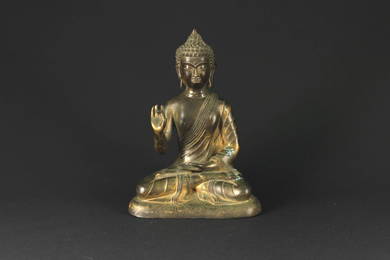 Gilt Copper Alloy Figure of Buddha Qianlong Mark and