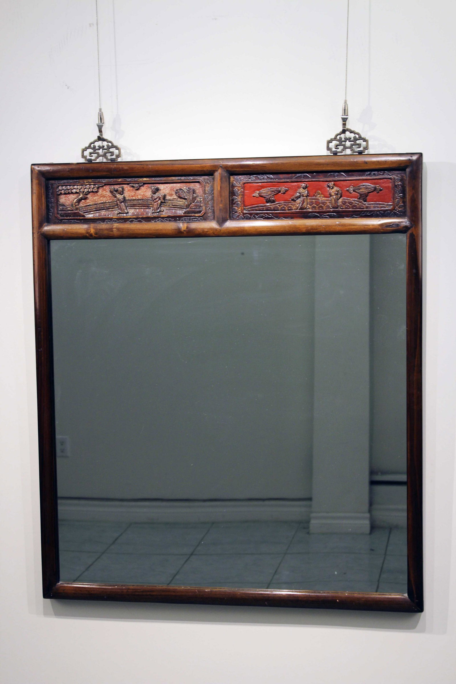 Antique Wooden Carved with Story Mirror Qing Dynasty: 清代木雕人物故事纹框镜子 Size:73x84cm