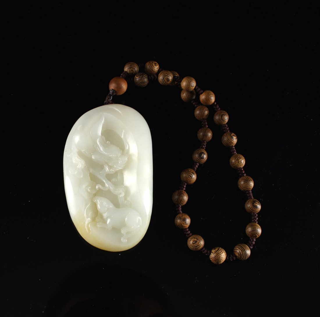 He-Tian White Jade Carved with Dragon&Mouse Pendant (1 of 5)
