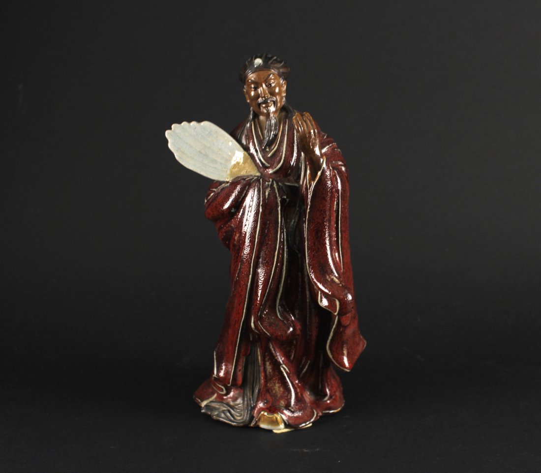 Shi-wan Ceramic Carving Kongming Statue made in 1980s: 80年代石湾公仔诸葛孔明造像 Height: 22cm