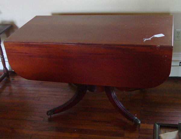 period Duncan Phyfe drop-leaf table: mahogany period Duncan Phyfe drop-leaf table, 48" x 24" x 28" Condition: good condition