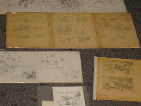 lot of Frank Vining Smith pencil drawings: collection of over 50 pencil drawings and one Christmas card on paper by Frank Vining Smith showing hunt scenes, lot also includes a reference index by Mr. Smith (in his own hand) identifying each wor