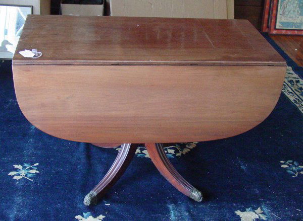 Duncan Phyfe style drop leaf table, circa 1830: Duncan Phyfe style drop leaf table, circa 1830, 32" x 24" x 29" tall, plus two 18" leaves, good condition