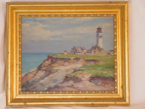 oil painting of LIghthouse on coast