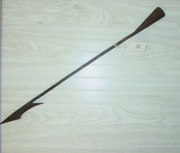 whaling harpoon: antique whaling harpoon signed "ABR", 30 1/2" long