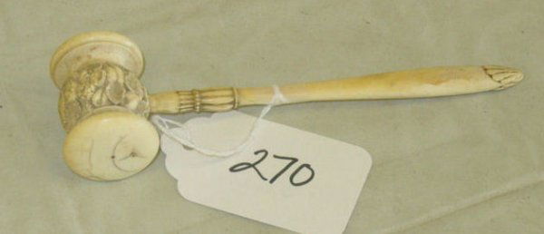 19th c. Chinese ivory export gavel: carved 19th c.Chinese export gavel, 6 1/2" long