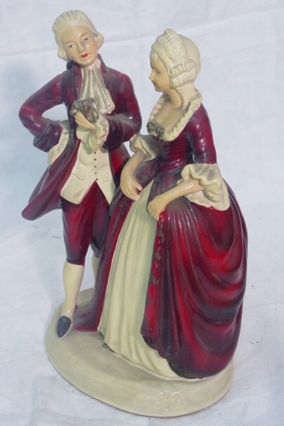 Roman Art Co. statue: 12" plaster classical courting group, marked Roman Art Co. Robia Ware