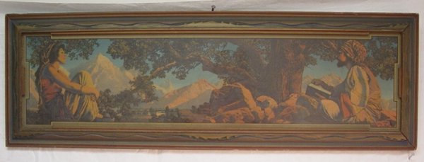 1917 Maxfield Parrish Rubaiyat: 1917 Maxfield Parrish Rubaiyat 30" x 8" Maxfield Parrish lithograph in original frame, "The Rubaiyat", for CA Crane candy company 1917
