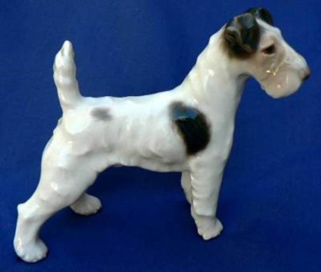 Bing & Grondahl Porcelain Fox Terrier, Dahl Jensen: This is a Fabulous large Fox Terrier figurine #1998 by Bing & Grondahl. Designed by Dahl Jensen. The Hand Painted Detail is Gorgeous! First Quality, Excellent Condition with No Chips, Cracks or Repair