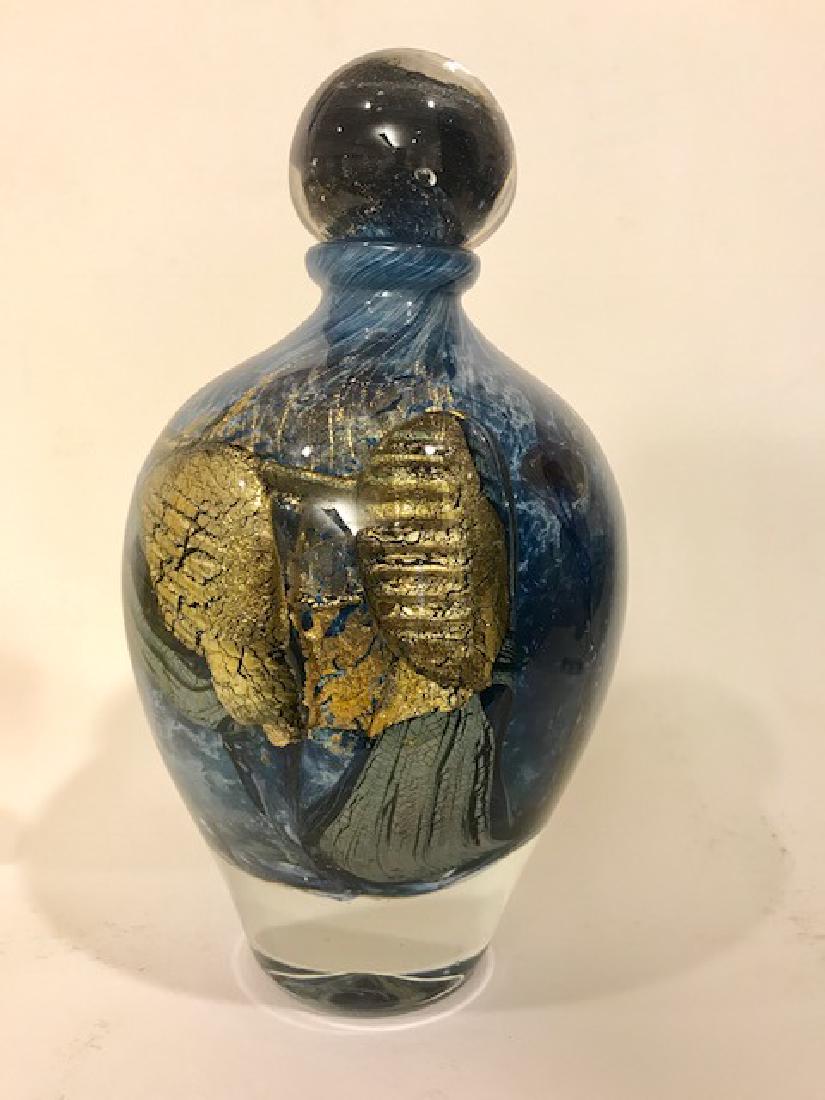 Jean Claude Novaro Perfume Bottle glass sculpture: ARTIST: Jean Claude Novaro TITLE : Blue/Gold Perfume Bottle MEDIUM : Original one of a kind hand blown galss sculpture SIZE : 5x9 inches start $250