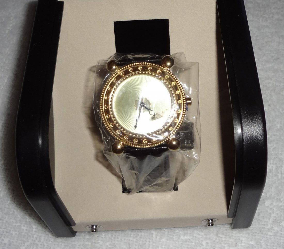 Erte Mens Gold, black leather Wrist watch: ERTE' WATCH ~ BRAND NEW ,COMES WITH BOX