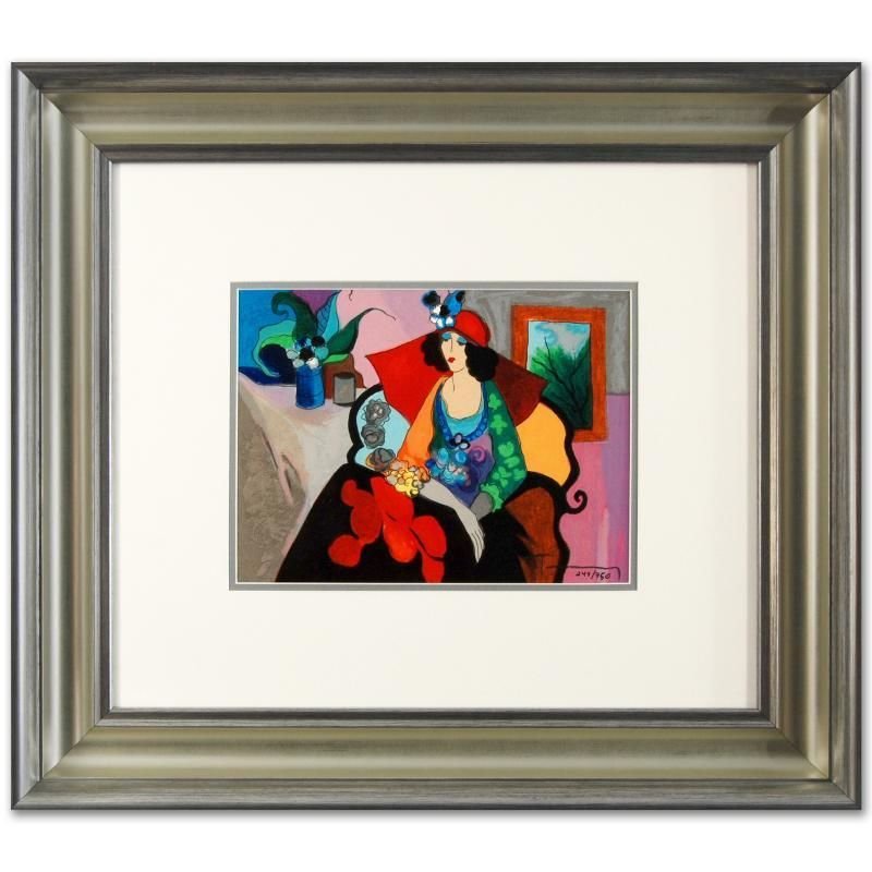 "Red Hat" by Itzchak Tarkay, LIMITED EDITION Serigraph.: "Red Hat" by Itzchak Tarkay Framed Hand-Signed by Tarkay Medium: Serigraph on Paper Edition: Signed and Numbered Image Size: 12" x 9"