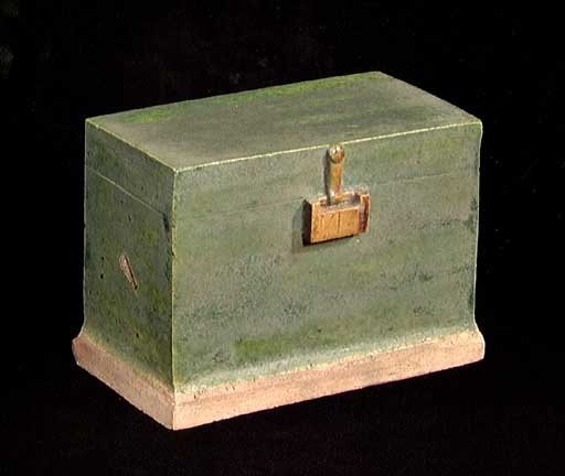MING GREEN AND BROWN GLAZED CHEST: MING DYNASTY CHEST. 1368-1644. The green glazed chest designed as an offering for the deceased. 3 x 4 x 5.5 inches. Excellent condition. Provenance: The collection of a Midwestern business executive. 