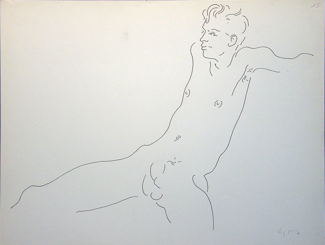 ORIGINAL SIGNED DON WIGHT MALE NUDE: ORIGINAL SIGNED DON WIGHT NUDE. Don Emerson Wight (1924 - 1999) was a classically trained New York City artist and fabric designer who specialized in male nudes. He studied at Alfred University and pr