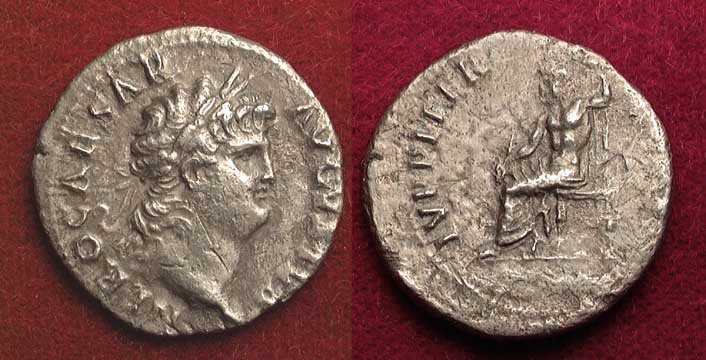 NERO, 54-68AD. Denarius: NERO, 54-68AD. Denarius, C119. /Jupiter Custos. Refers to Jupiter's aid during Pisonian conspiracy. AEF. Provenance: An extensive 20th century New Jersey collection. Assembled over the past 35 years. 