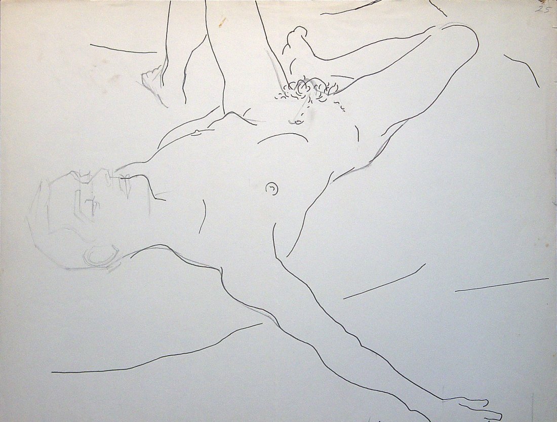 MALE NUDE ORIGINAL SIGNED DON WIGHT: Don Emerson Wight (1924 - 1999) was a classically trained New York City artist and fabric designer who specialized in male nudes. He studied at Alfred University and privately. He lived and worked in 