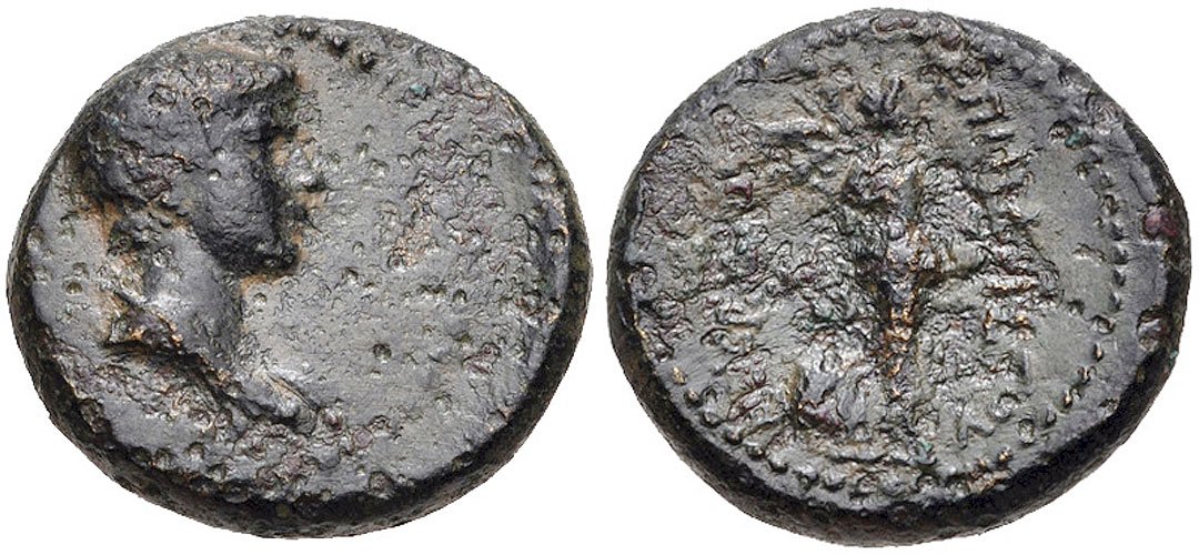 SCARCE BRITANNICUS SON OF CLAUDIUS: BRITANNICUS, AD 41-55, son of Claudius. Ionia, Smyrna. AE (17mm, 4.44 g, 12h). Philistos and Eikadios, magistrates. Struck circa AD 50-54. Bareheaded and draped bust right / Nike advancing right, carr