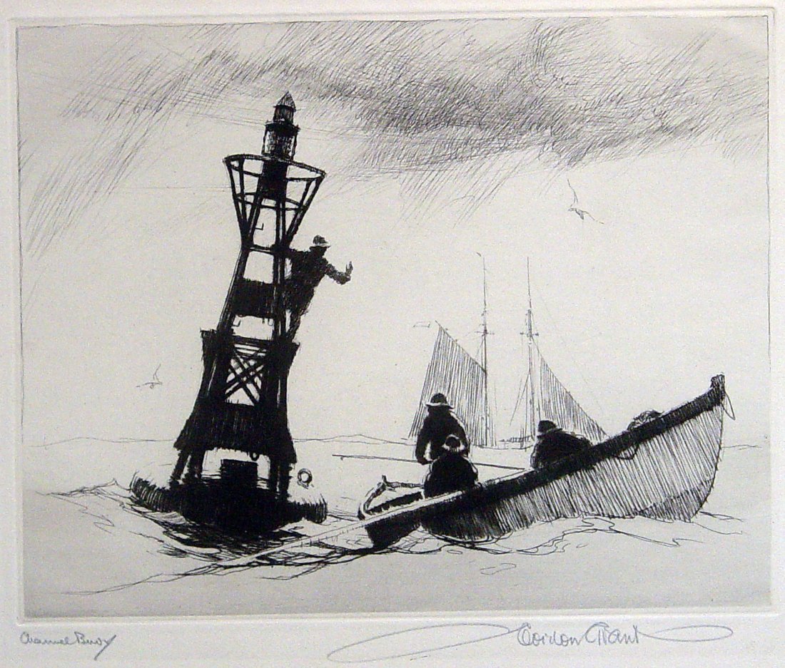 GORDON GRANT, CHANNEL BUOY: GORDON GRANT. CHANNEL BUOY. undated early 20th century. Lithograph. 8 x 10 inches on 10 x 13 inch sheet. Gordon Hope Grant (1875-1962) is a well known listed artist. He specialized in paintings and li