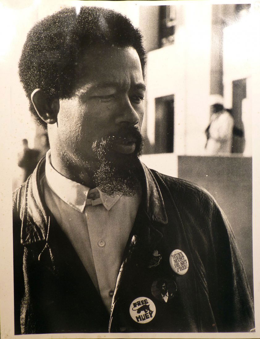 ORIGINAL LARGE FORMAT ELDRIDGE CLEAVER PHOTO: ORIGINAL CONTEMPORANEOUS LARGE FORMAT PHOTO OF ELDRIDGE CLEAVER BLACK PANTHER PARTY FOUNDER, Taken in San Francisco in the early 1960's and collected by the current owner then.11 x 14 inches. Stickers