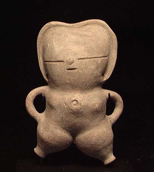 VERY SASSY NUDE SINU GIRL: SASSY SINU NUDE GIRL. Columbia, ca. 600-1200 AD. The female fertility figure with typical wide thighs and head and arms akimbo on her ample hips. 5.5 inches. Intact. See Labbe, Columbia Before Columbu