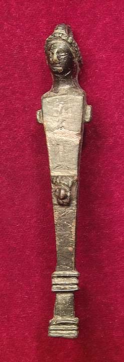 EROTIC ROMAN BRONZE HERM WITH DETAILED GENETALIA: EROTIC CLASSICAL ROMAN BRONZE HERM, c. 1st-3rd century AD. The bronze herm of good classical style with detailed features and hair and male genitalia with detailed pubic hair. 3 inches. Choice conditi