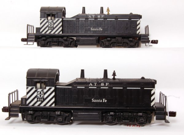 Two Lionel 616 Santa Fe switchers
