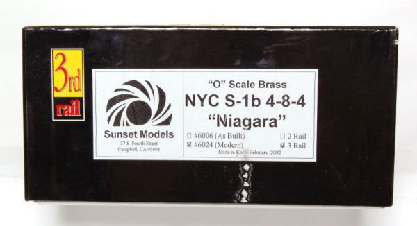 3rd rail NYC S-1b 4-8-4 Niagara Sunset Models: 3rd rail NYC S-1b 4-8-4, Niagara, Sunset Models, Number 6024, O scale brass 3 rail in original box. Train is C9-10, box shows very light wear.