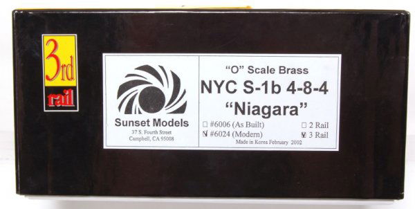3rd Rail NYC S-1b 4-8-4 Niagara Sunset Models: 3rd Rail NYC S-1b 4-8-4 Niagara, Sunset Models, Number 6024, O scale brass 3 rail, in original box. Train is C9-10.