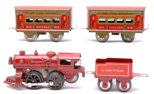 AF Katz NY Express Red Loco 515 Chicago Coaches