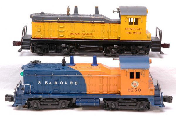 Lionel Switchers 6250 Seaboard 613 Union Pacific: Lionel postwar NW-2 switchers; 6250 Seaboard, rubber stamped version and 613 Union Pacific, C5.