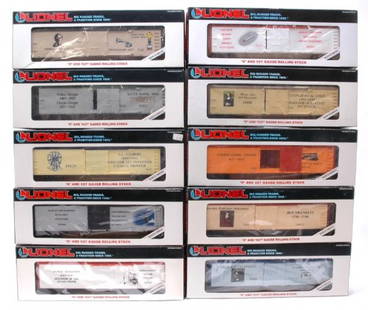 Lionel 19506 19507 19508 19509 19512 MIB: Lionel ten reefer cars; 19506 Thomas Newcomen, 19507 Thomas Edison, 19508 Leonardo Da Vinci, 19509 Alexander Graham Bell, 19512 Wright Brothers, 19513 Ben Franklin, 19522 Guglielmo Marconi, 19523 Dr.