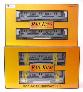 MTH 30-2122-3 30-2211-1 MTA Subway MINT Boxed: MTH Rail King 30-2122-3 Metropolitan Transportation Authority R-17 2-car subway add on non powered set and 30-2211-1 Metropolitan Transportation R-17 4-car subway set with proto sound 2.0 in OBs, C10.
