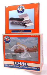 Lionel 14082 Walkover and 14173 Drawbridge MIB: Lionel 14082 pedestrian walkover with scale speed sensor and 14173 drawbridge in OBs, C10.