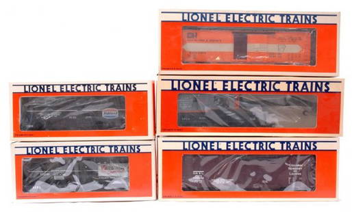 Lionel 6567 6323 17870 17873 17876 MINT OB: Lionel LCCA convention cars; 6567 crane car 1985, 6323 Virginia Chemicals tank 1986, 17870 boxcar 1987, 17873 Ashland tank car 1988, 17876 CN and L boxcar 1989 in OBs, C10.